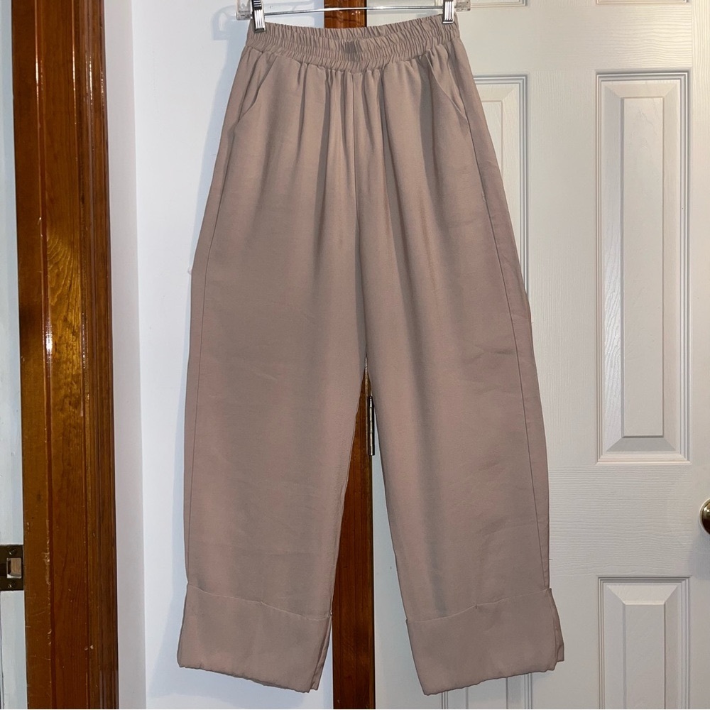 Crescent Cuffed Hem Tapered Wider Leg Pants